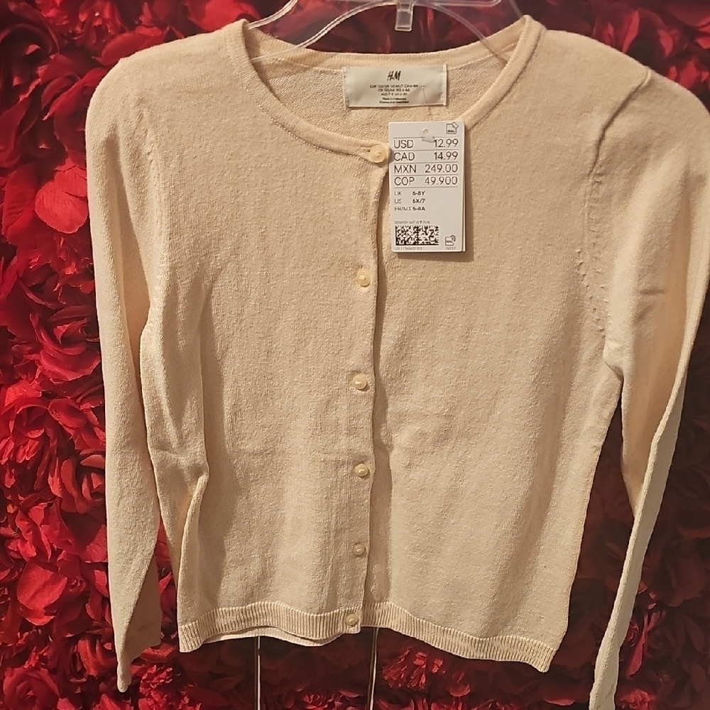 H&M NWT Girls Off-White Button-Up Sweater Size 6X/7